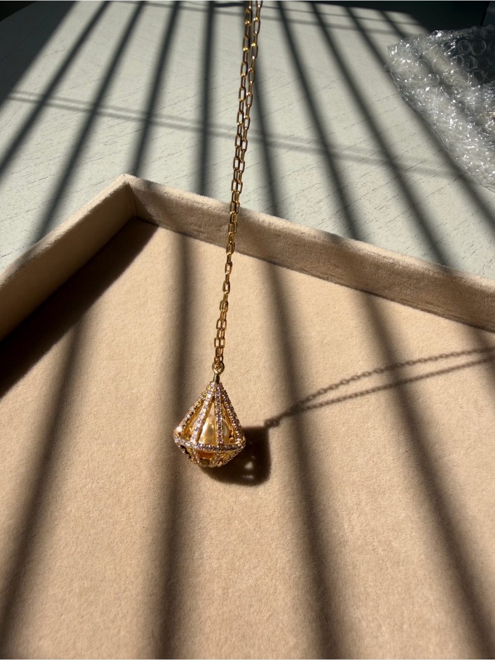 Gold tone Pendant Drop Necklace with Crystal Accents